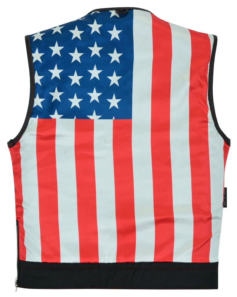 DS155 Men's Leather Vest with Red Stitching and USA Inside Flag Linin Men's Vests Virginia City Motorcycle Company Apparel 