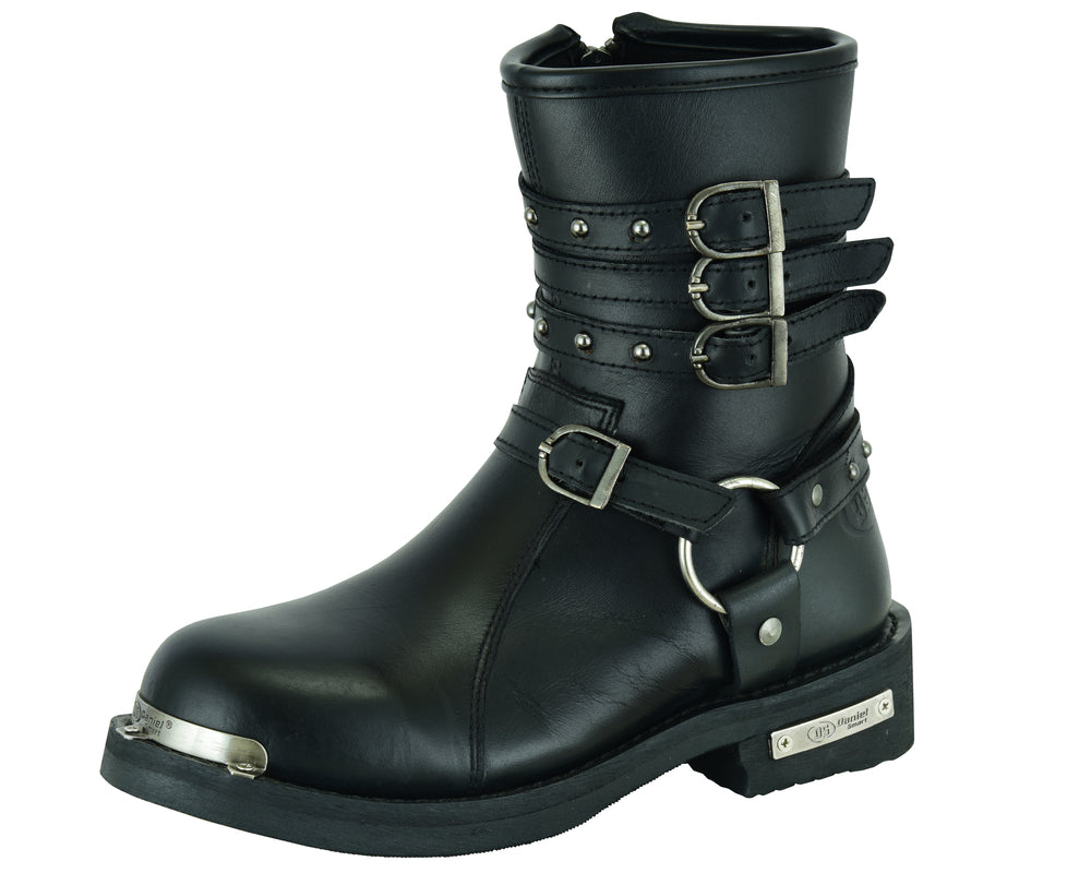 DS9767 Women's 9 Inch Black Triple Buckle Leather Harness Boot Women's Motorcycle Boots Virginia City Motorcycle Company Apparel 