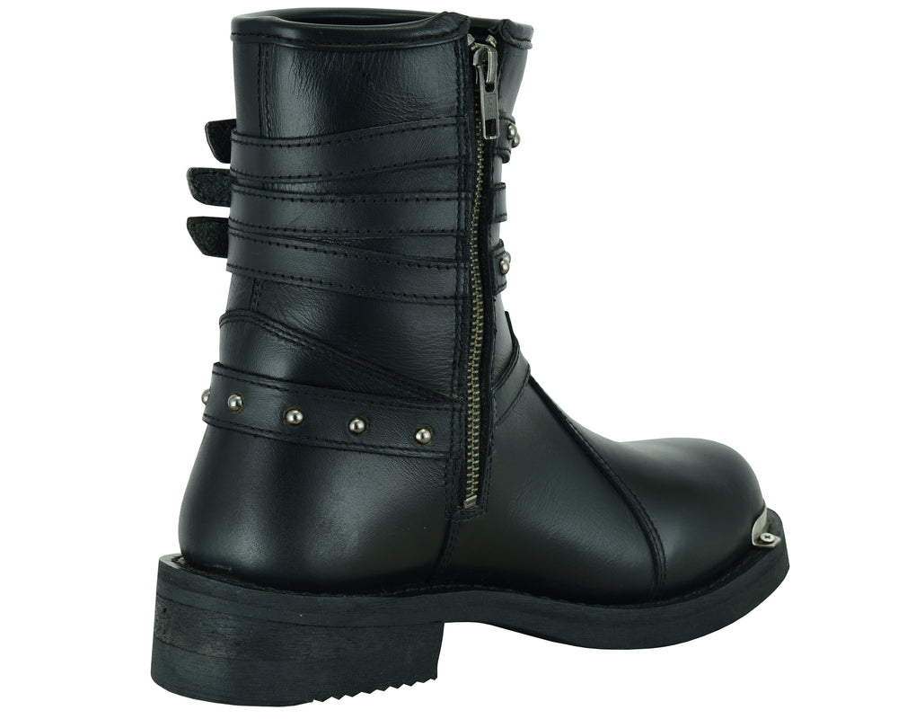 DS9767 Women's 9 Inch Black Triple Buckle Leather Harness Boot Women's Motorcycle Boots Virginia City Motorcycle Company Apparel 