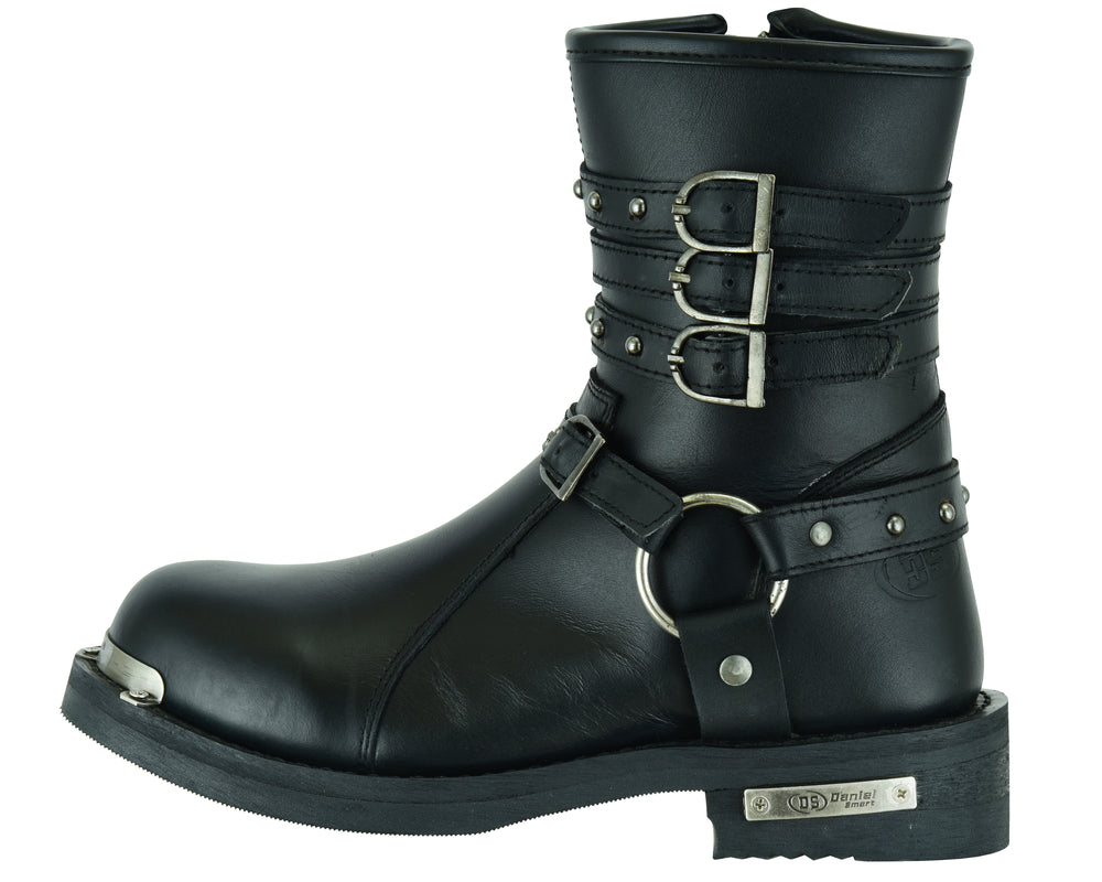 DS9767 Women's 9 Inch Black Triple Buckle Leather Harness Boot Women's Motorcycle Boots Virginia City Motorcycle Company Apparel 