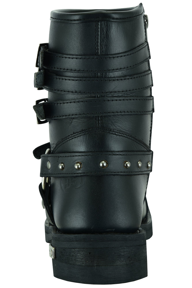 DS9767 Women's 9 Inch Black Triple Buckle Leather Harness Boot Women's Motorcycle Boots Virginia City Motorcycle Company Apparel 