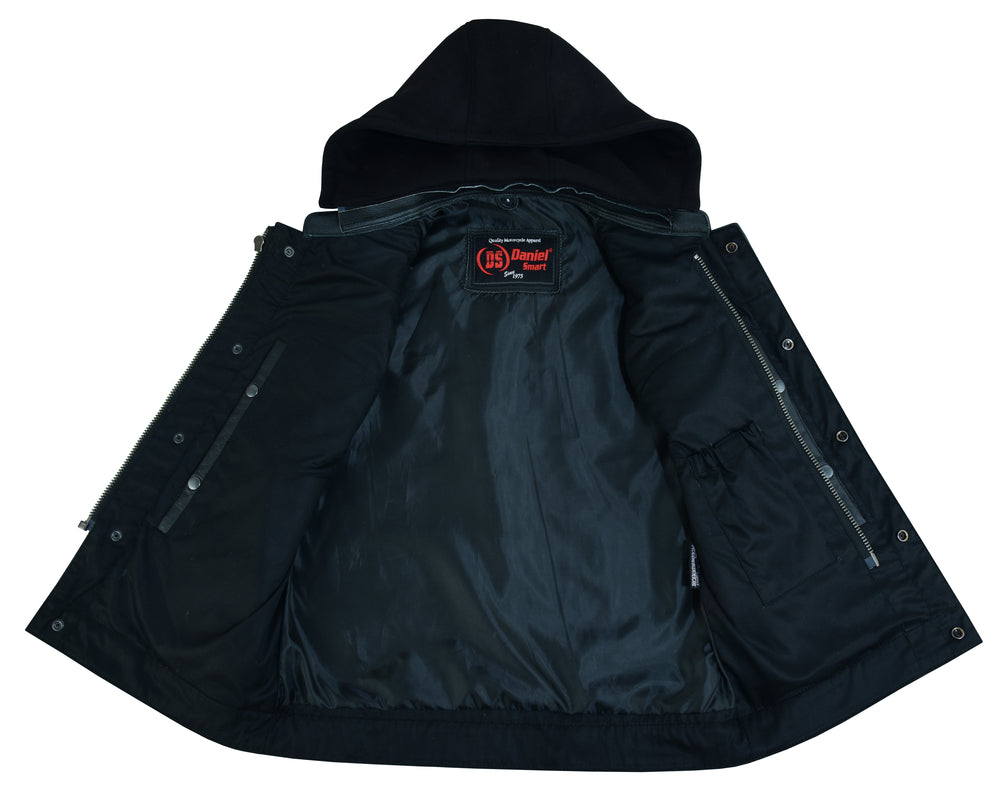 DS182 Concealed Snaps, Premium Naked Cowhide, Removable Hood & Hidden Men's Vests Virginia City Motorcycle Company Apparel 