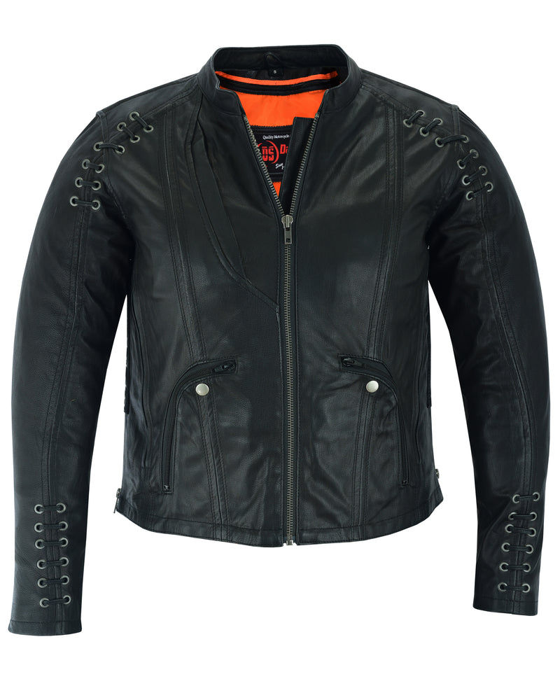 DS885 Women's Stylish Jacket with Grommet and Lacing Accents Women's Leather Motorcycle Jackets Virginia City Motorcycle Company Apparel 