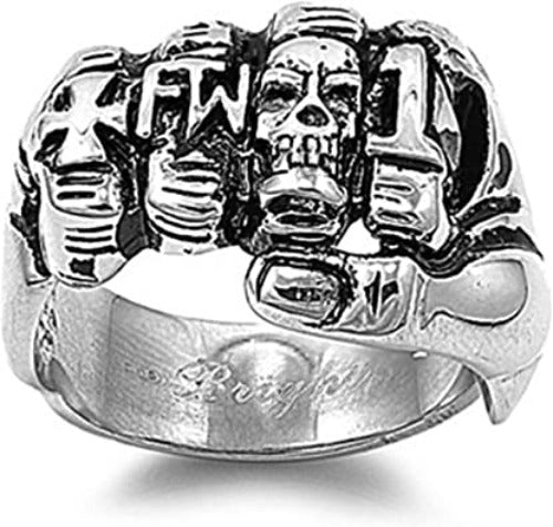 R119 Stainless Steel Fist Face Skull Biker Ring Rings Virginia City Motorcycle Company Apparel 