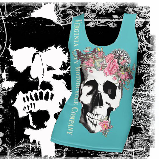 Skull + Flower Ladies Tank Ladies Tank Top Virginia City Motorcycle Company Apparel 