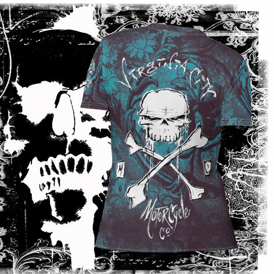 Skull & Cross Bones - Women's Skull T-shirt Ladies T-Shirt Virginia City Motorcycle Company Apparel 