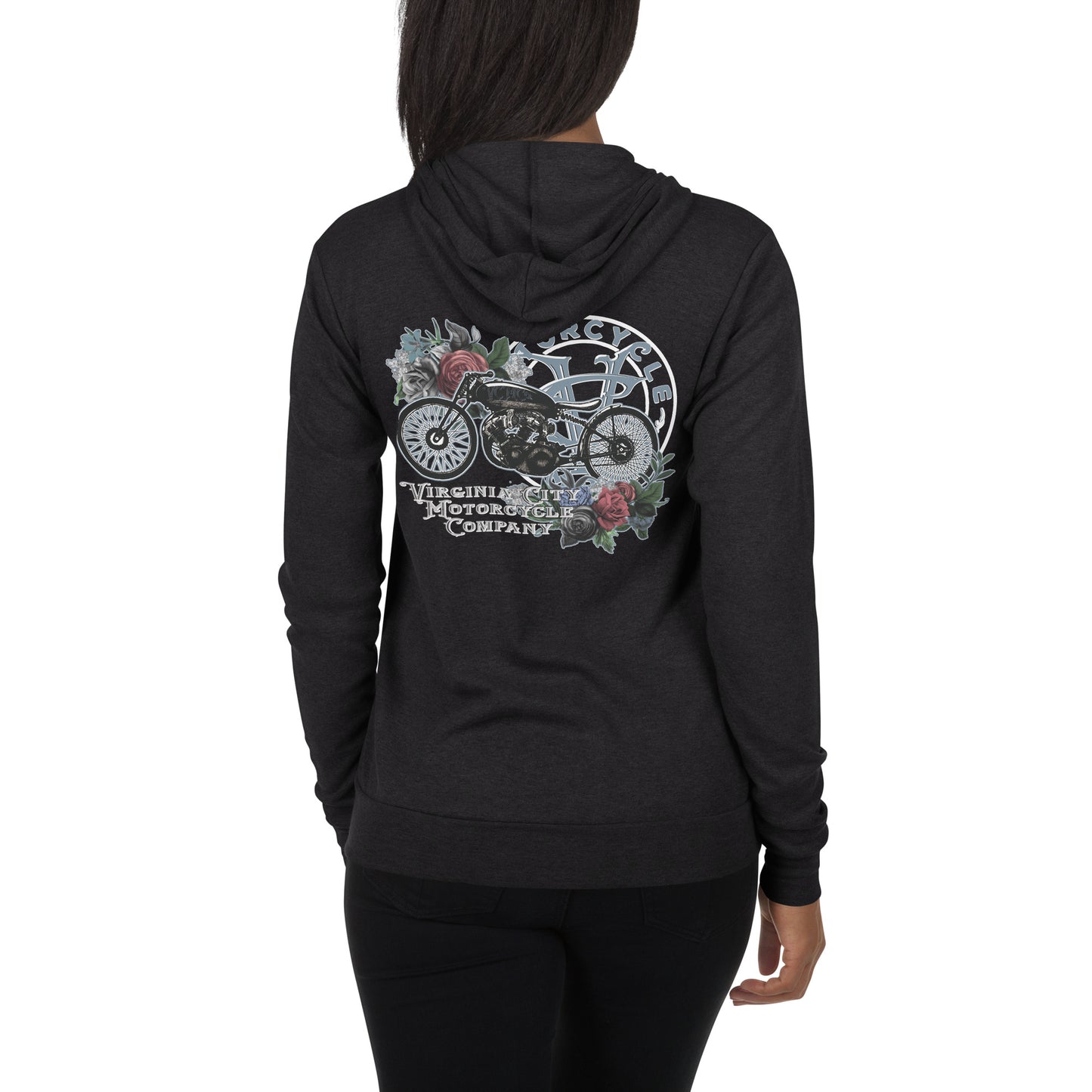 Vintage Lady Racer Motorcycle Zip up Hoodie Hoodie Virginia City Motorcycle Company Apparel 