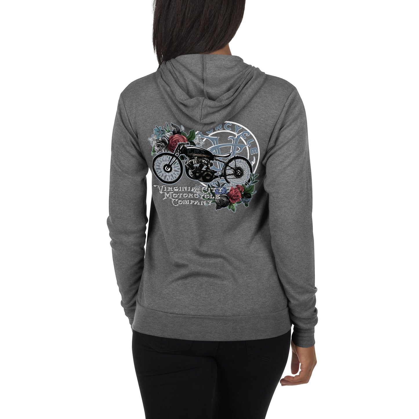 Vintage Lady Racer Motorcycle Zip up Hoodie Hoodie Virginia City Motorcycle Company Apparel 