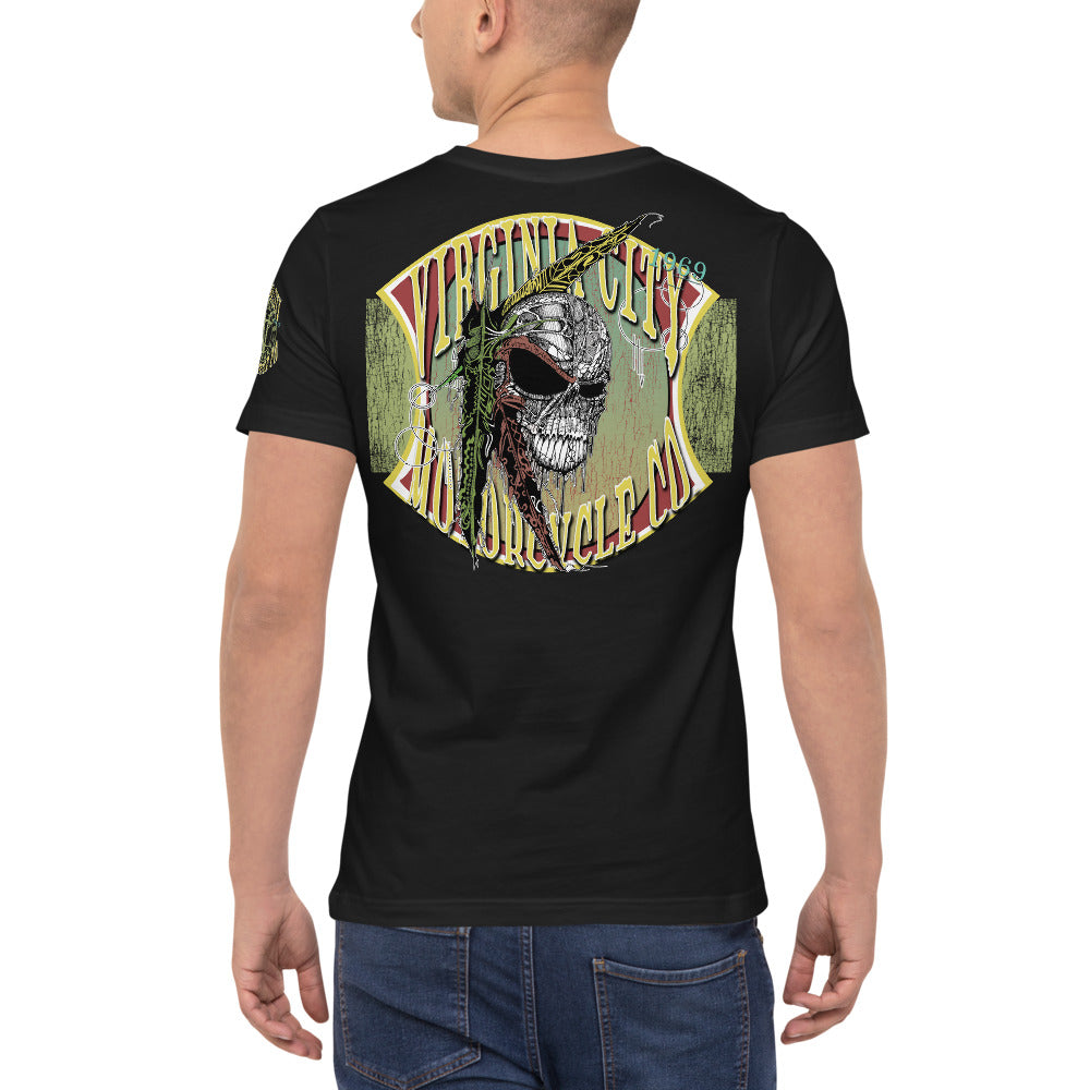 Indian Brave Skull Cigar Label - Men's Pocket T-Shirt Men's T-Shirt Virginia City Motorcycle Company Apparel 
