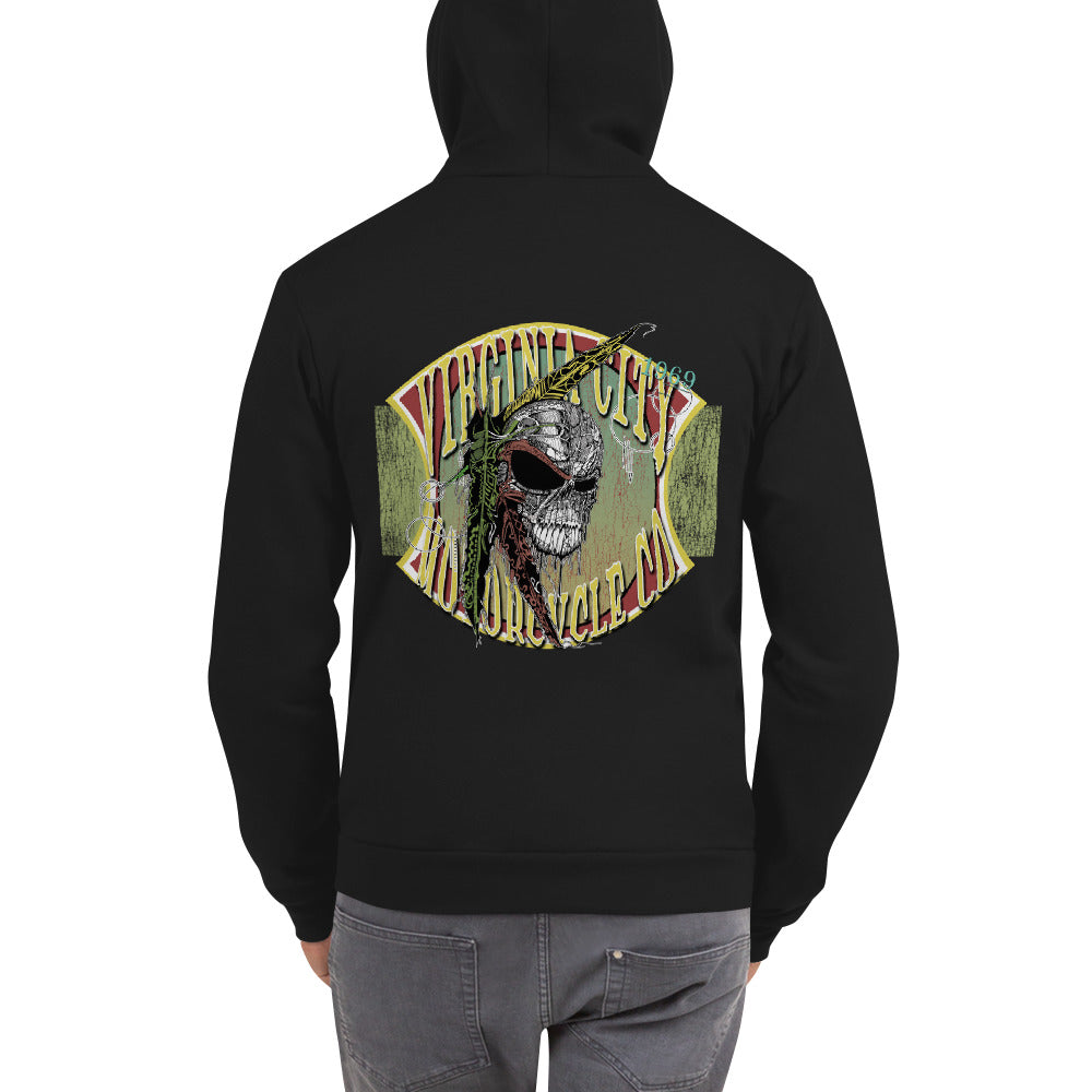 Indian Brave Skull Zip-Up Hoodie Hoodie Virginia City Motorcycle Company Apparel 