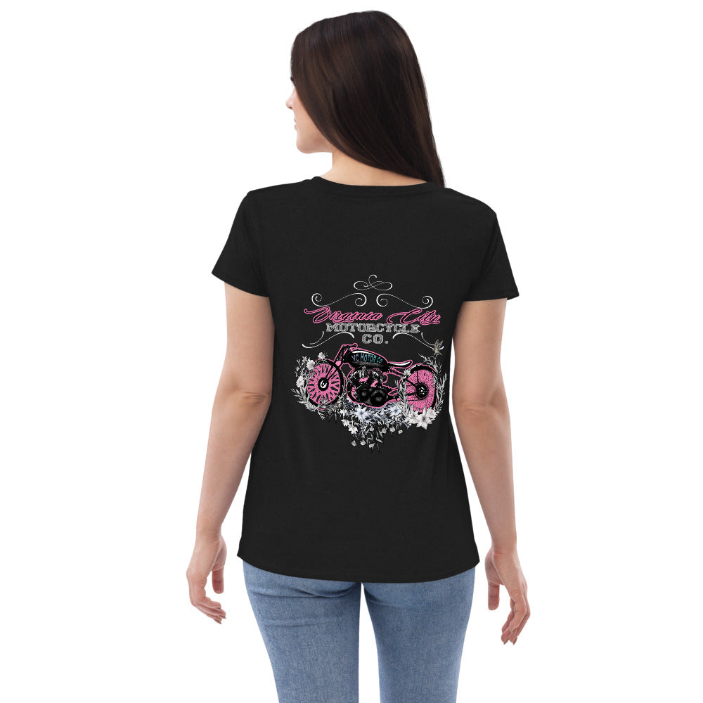 Plaid Girl Classic Bike - Women’s recycled v-neck t-shirt Ladies T-Shirt Virginia City Motorcycle Company Apparel 