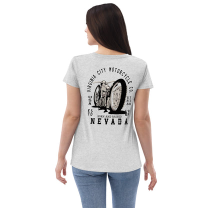 Born & Raised - Women’s Recycled V-Neck Motorcycle T-Shirt Ladies T-Shirt Virginia City Motorcycle Company Apparel 