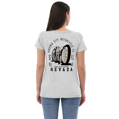 Born & Raised - Women’s Recycled V-Neck Motorcycle T-Shirt Ladies T-Shirt Virginia City Motorcycle Company Apparel 